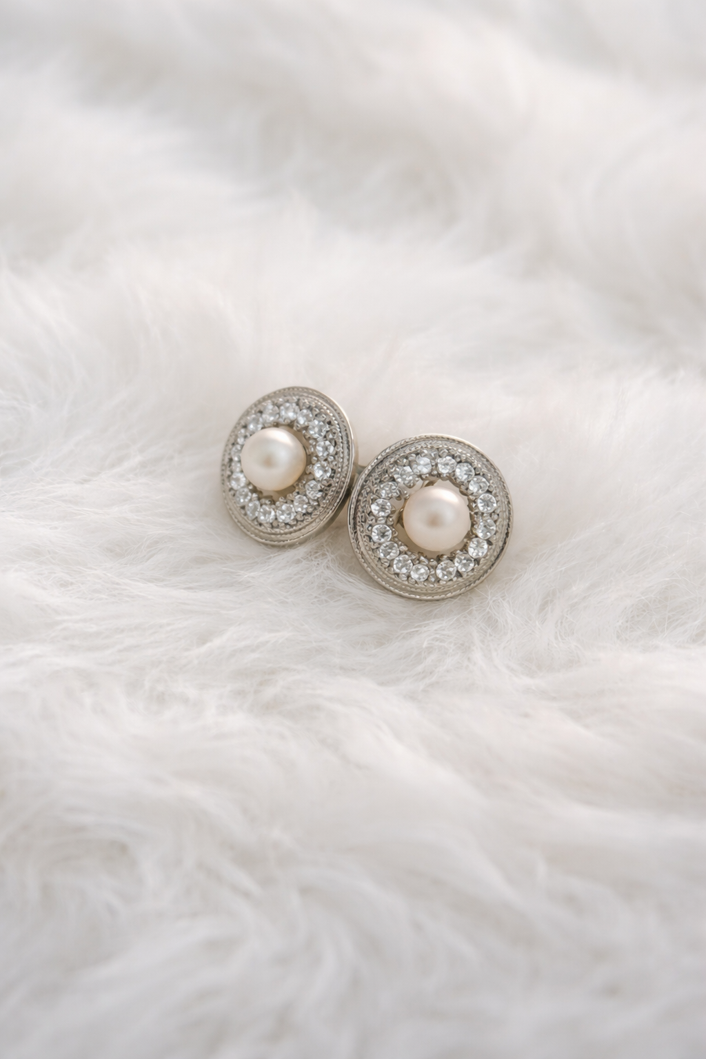 “Frosted Mirror” Natural Freshwater Aurora Pearl & Starlight Diamond Sterling Silver Stud Earrings by NEPTUNE PEARL