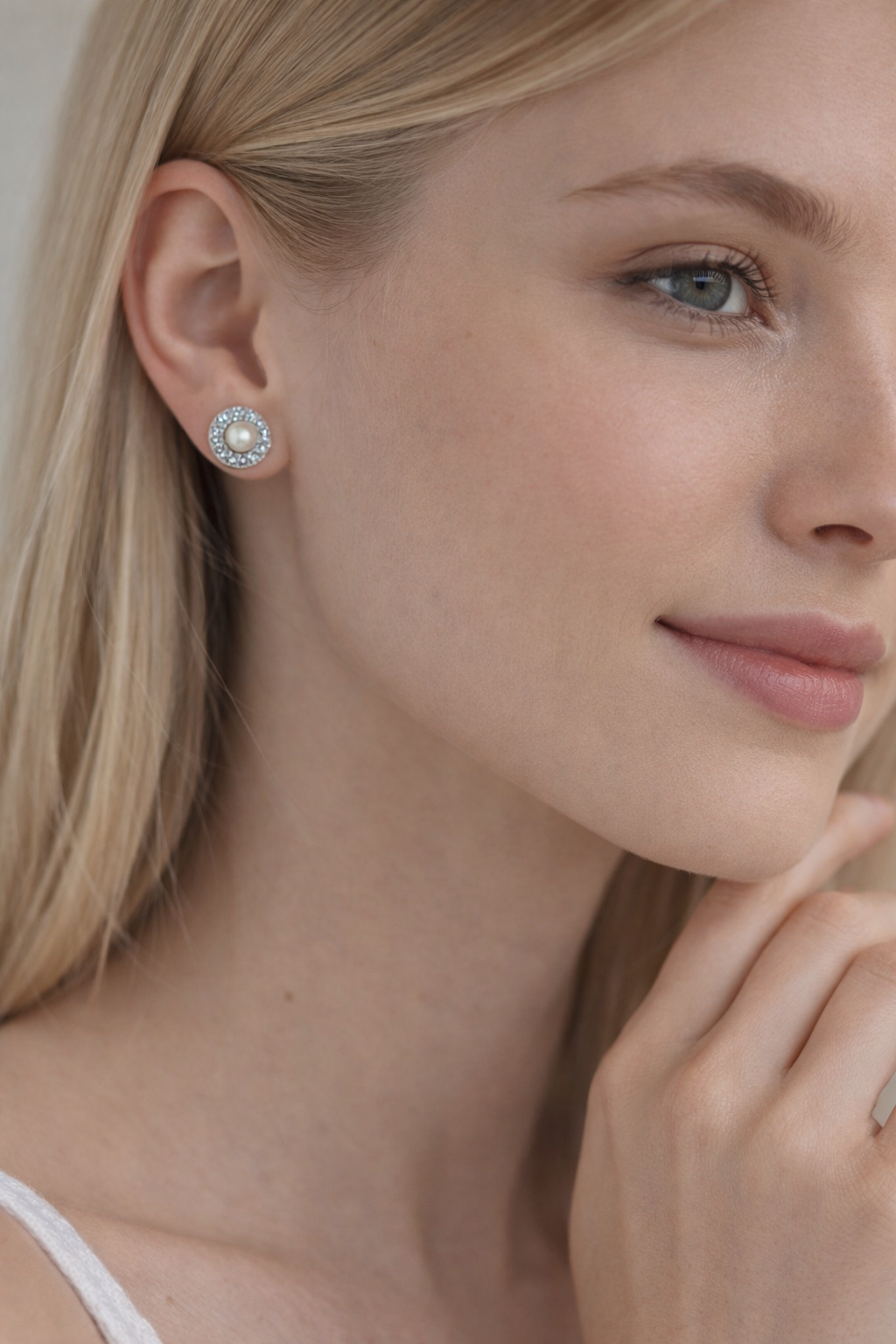 “Frosted Mirror” Natural Freshwater Aurora Pearl & Starlight Diamond Sterling Silver Stud Earrings by NEPTUNE PEARL