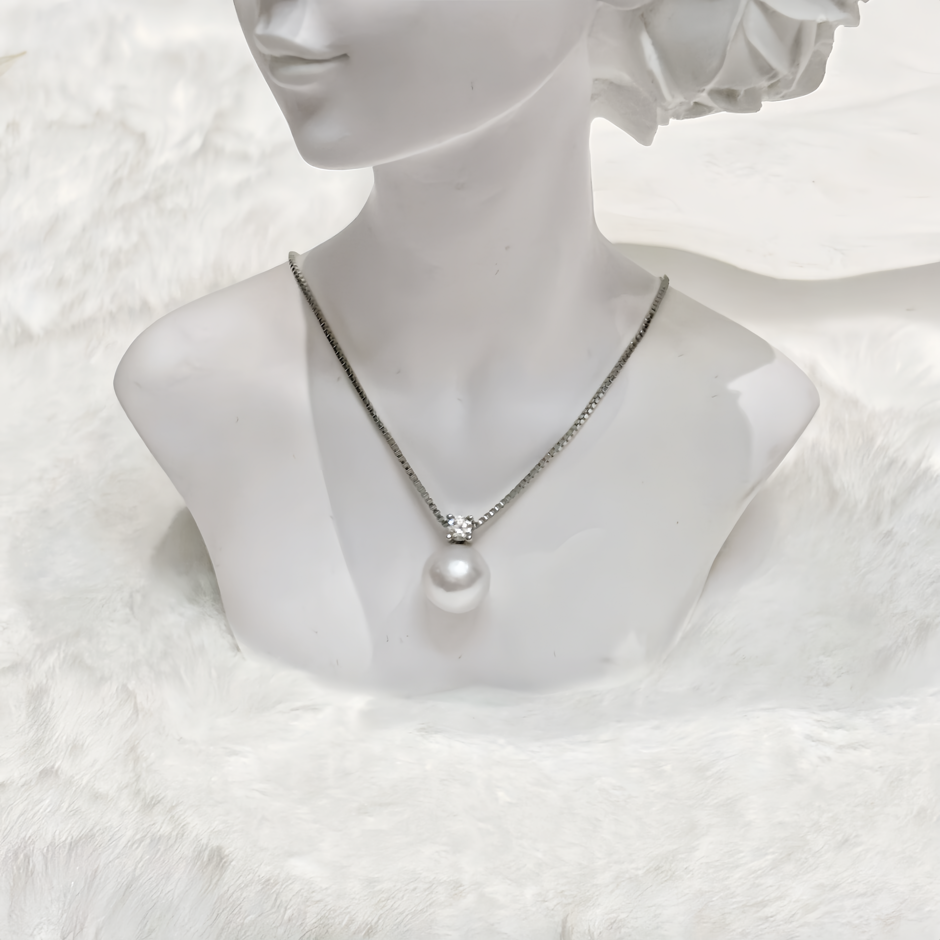 Classic Diamond Pendant with Natural Freshwater Pearl in Sterling Silver by NEPTUNE PEARL