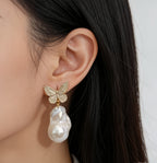 Roman Gold Butterfly Natural Baroque Pearl Earrings by NEPTUNE PEARL