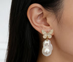 Roman Gold Butterfly Natural Baroque Pearl Earrings by NEPTUNE PEARL