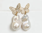 Roman Gold Butterfly Natural Baroque Pearl Earrings by NEPTUNE PEARL